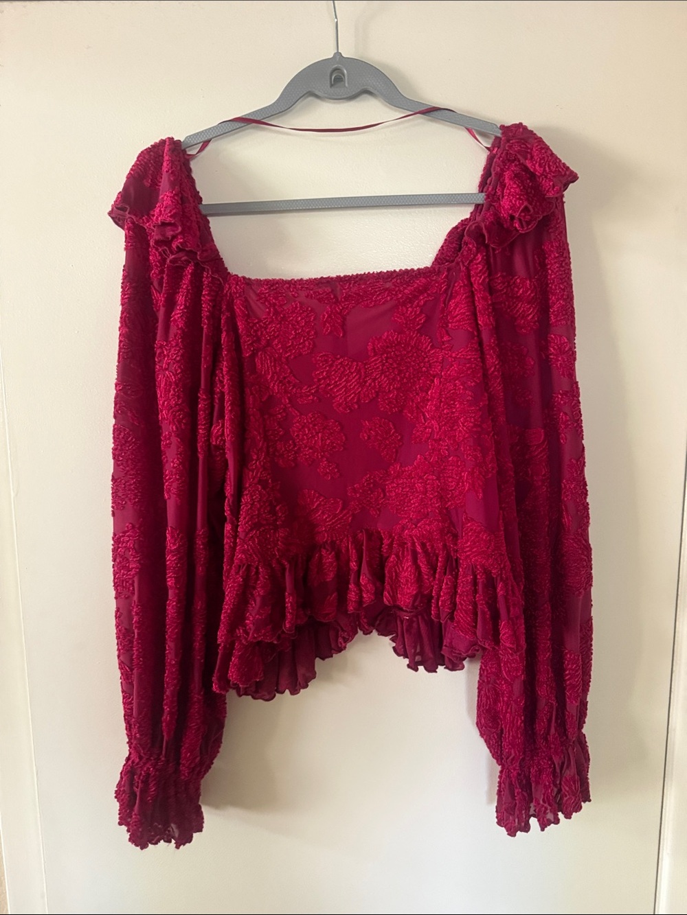 Anthropologie Deep Raspberry Ruffled Button-Front Blouse - Picture 6 of 6